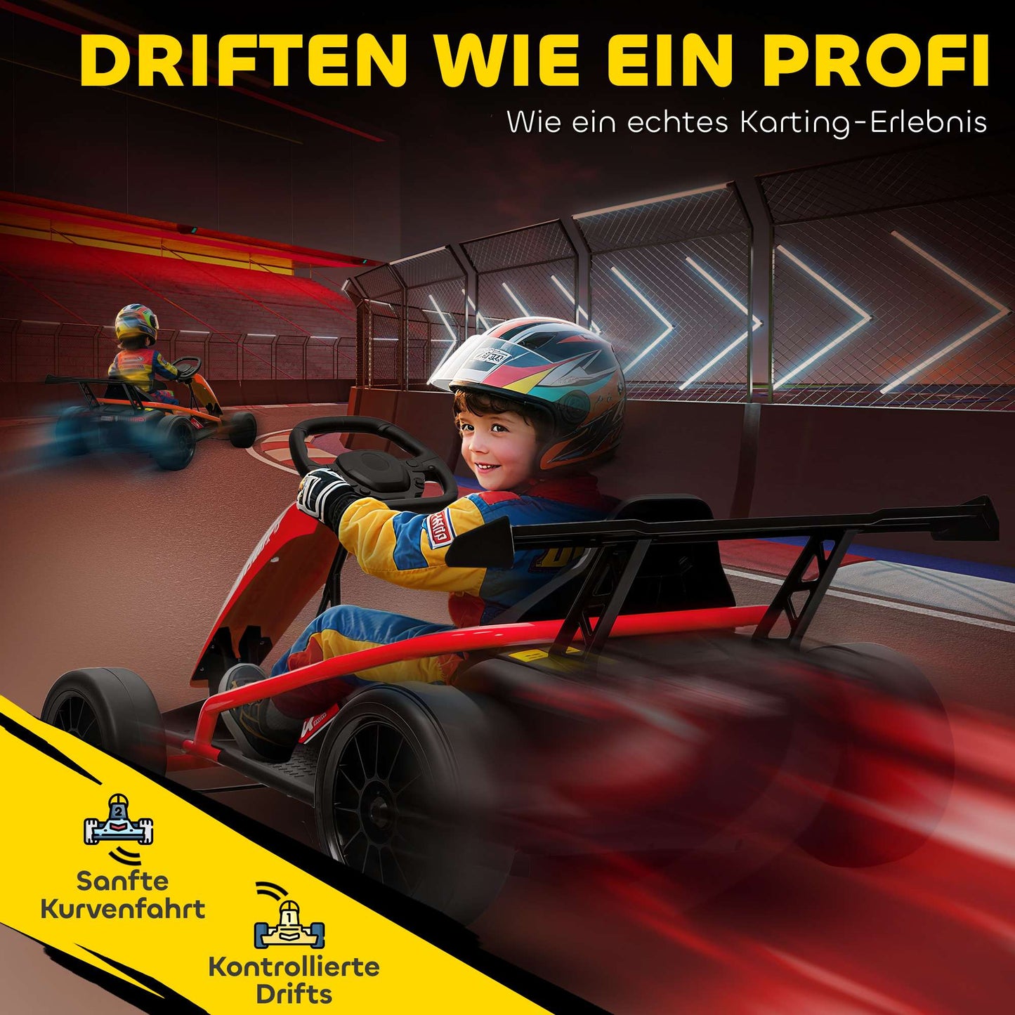 24V Electric Go-Kart for Drifting, Ages 8-12, Red
