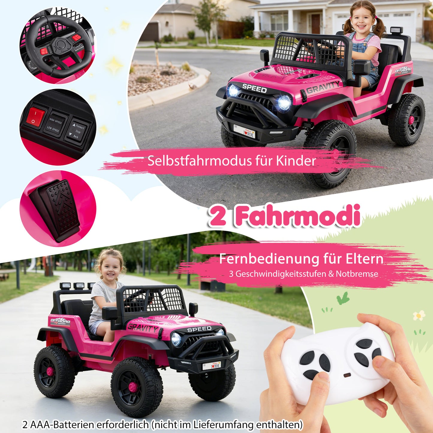 24V Electric Kids Car with Remote, Music, LED Lights