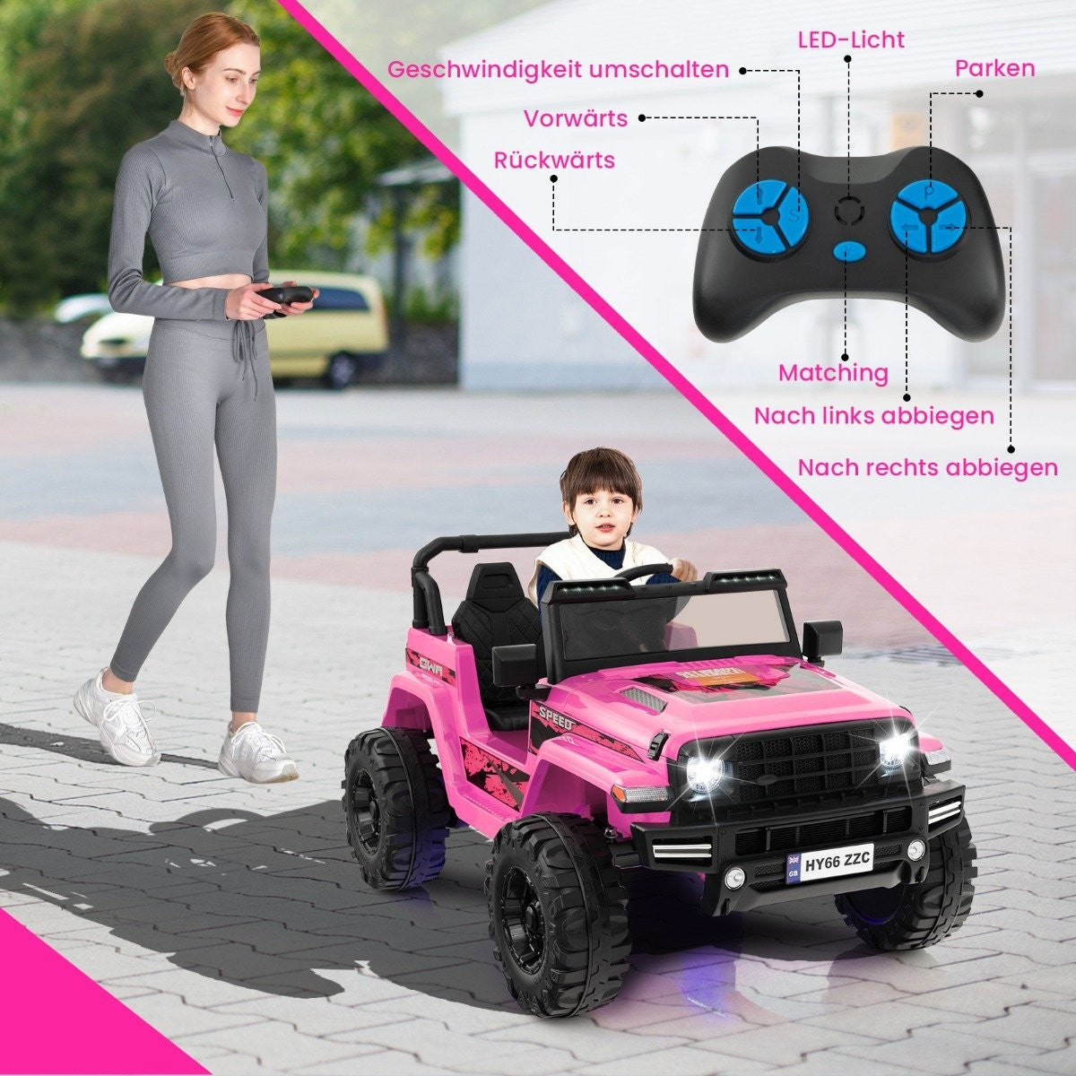 24V Kids Electric Ride-On Car, 2-Seater, Pink, USB & Music