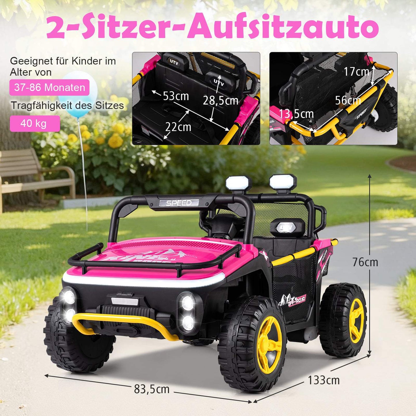24V Kids Electric Ride-On Truck, 2-Seater, Pink