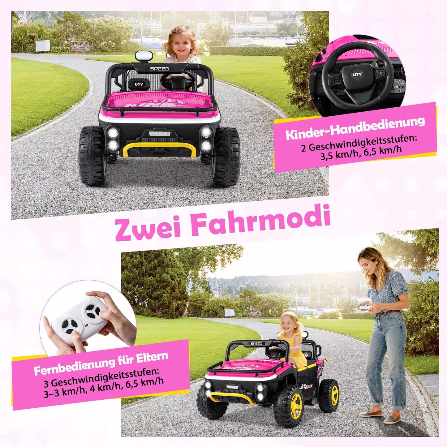 24V Kids Electric Ride-On Truck, 2-Seater, Pink