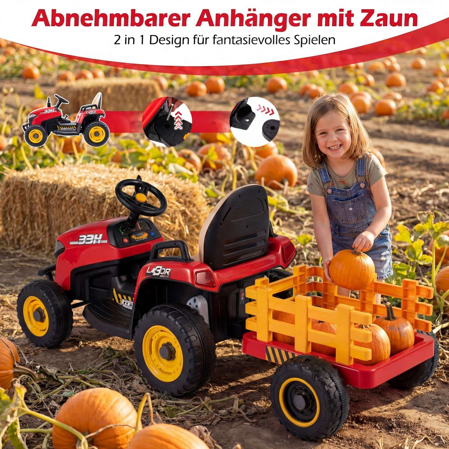 24V Kids Electric Tractor with Trailer & Remote Control