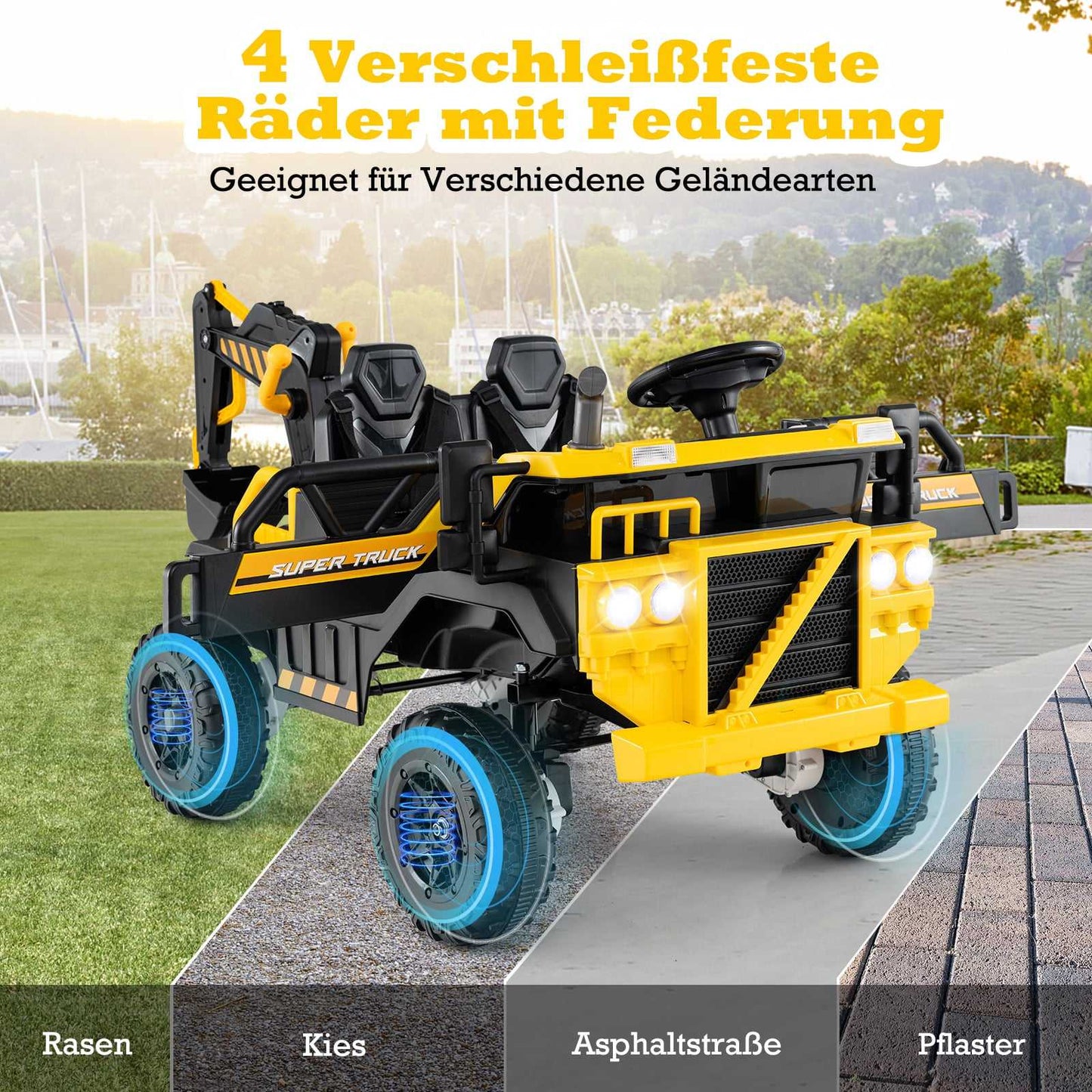 24V Kids Ride-On Excavator with Remote, 4WD, Yellow