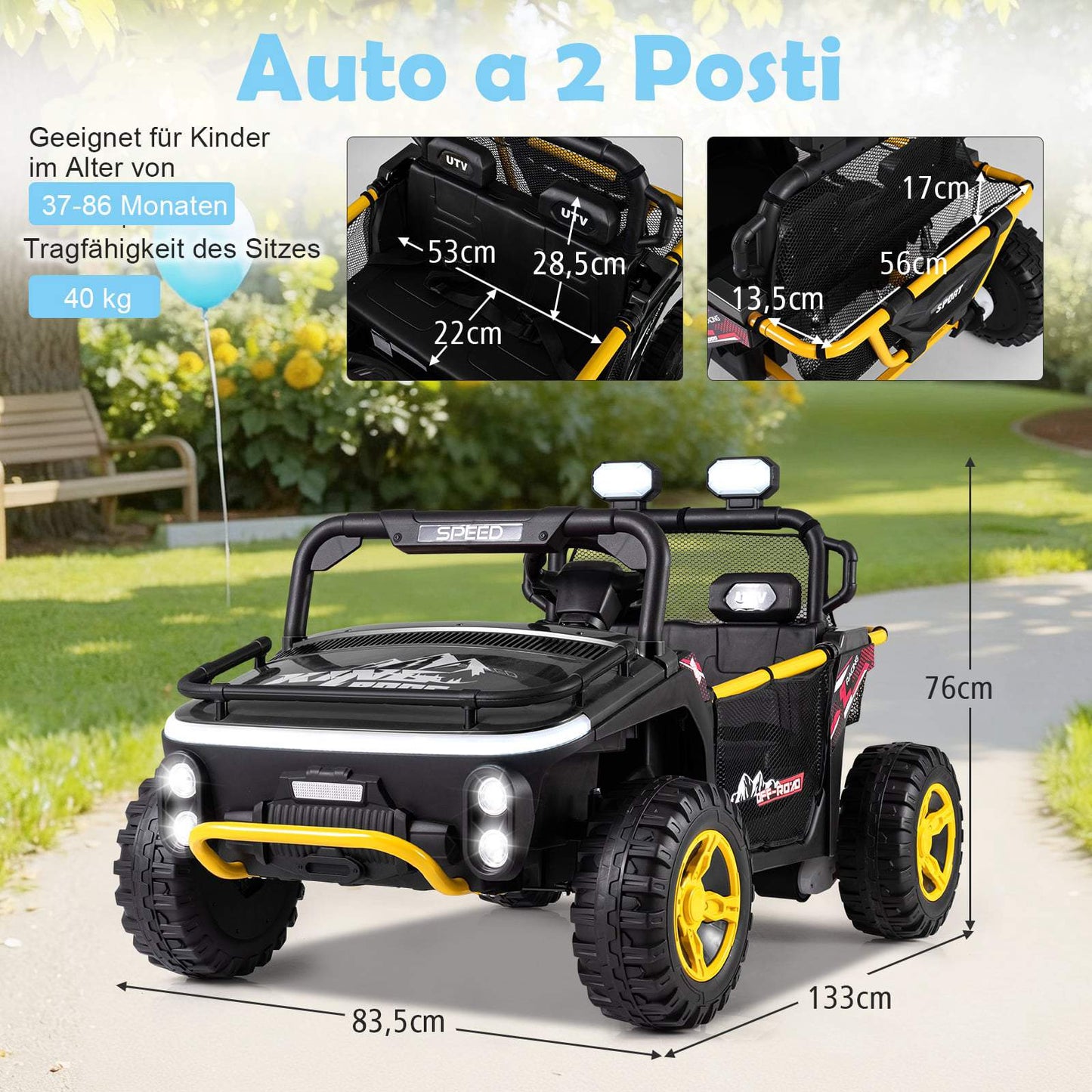24V Kids Ride-On Truck, 2-Seater, Remote Control, Black