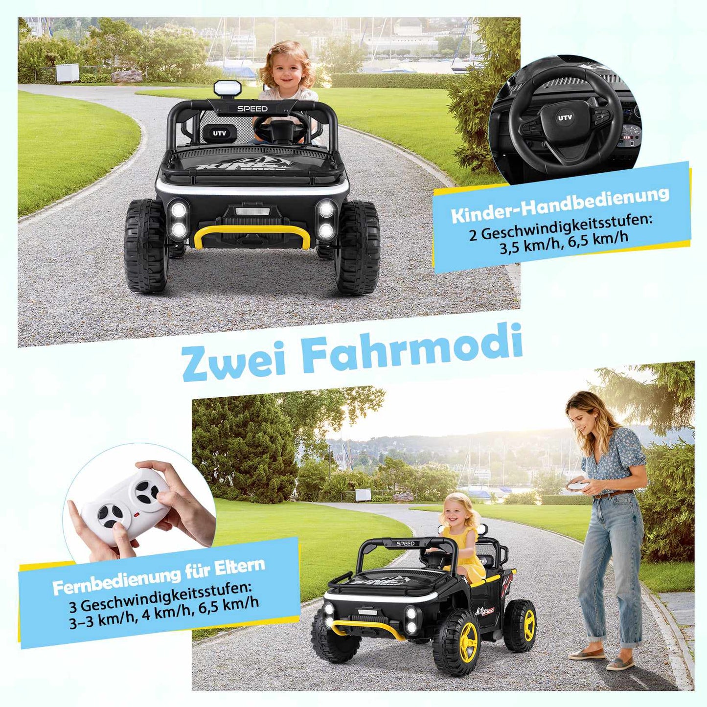 24V Kids Ride-On Truck, 2-Seater, Remote Control, Black