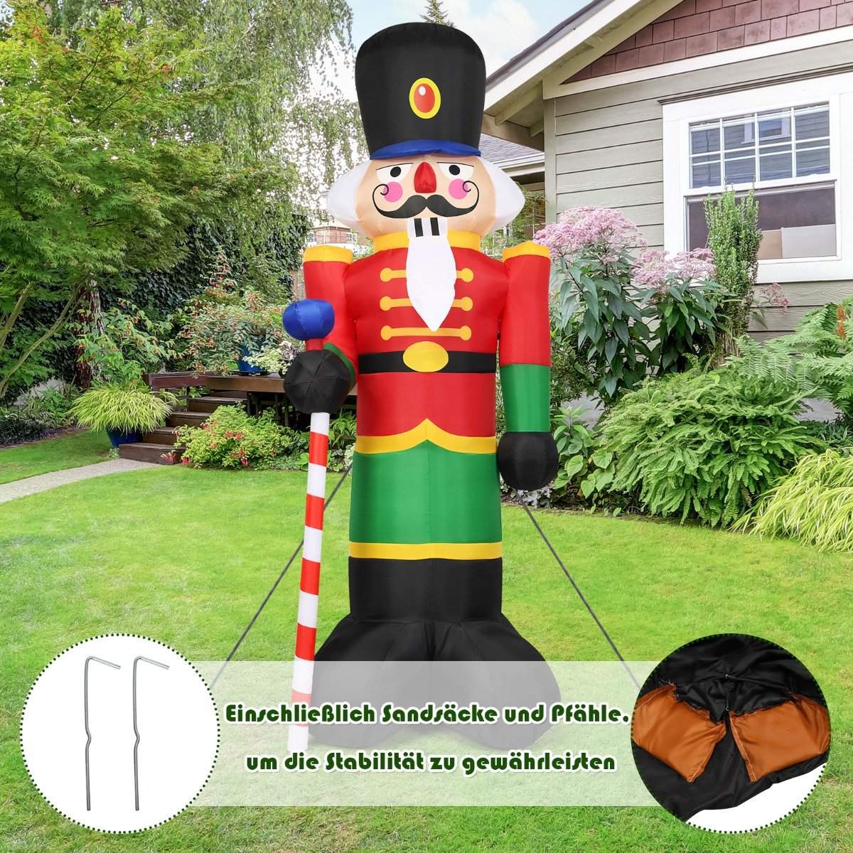 2.4m High Inflatable Christmas Nutcracker Soldier with 3 LED Lights and Candy Stick Colorful