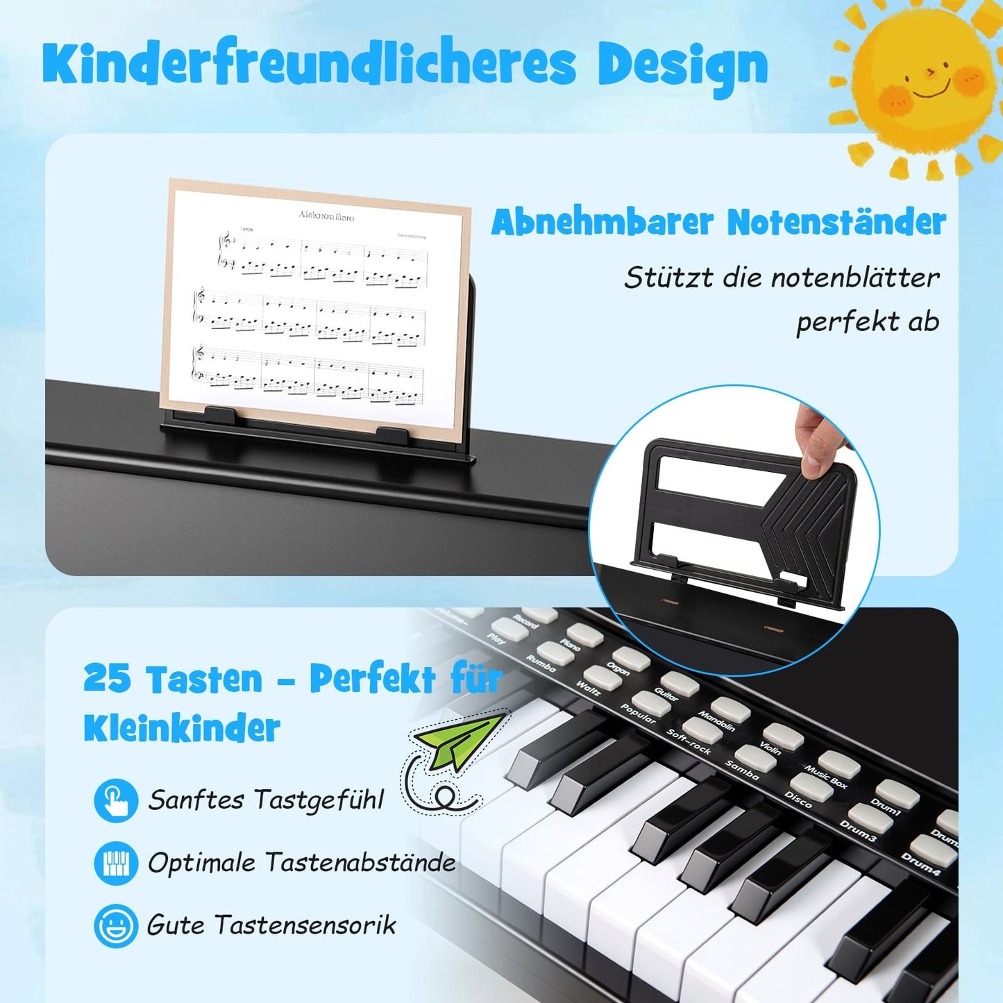25-Key Kids Digital Piano, Adjustable Speed, Black
