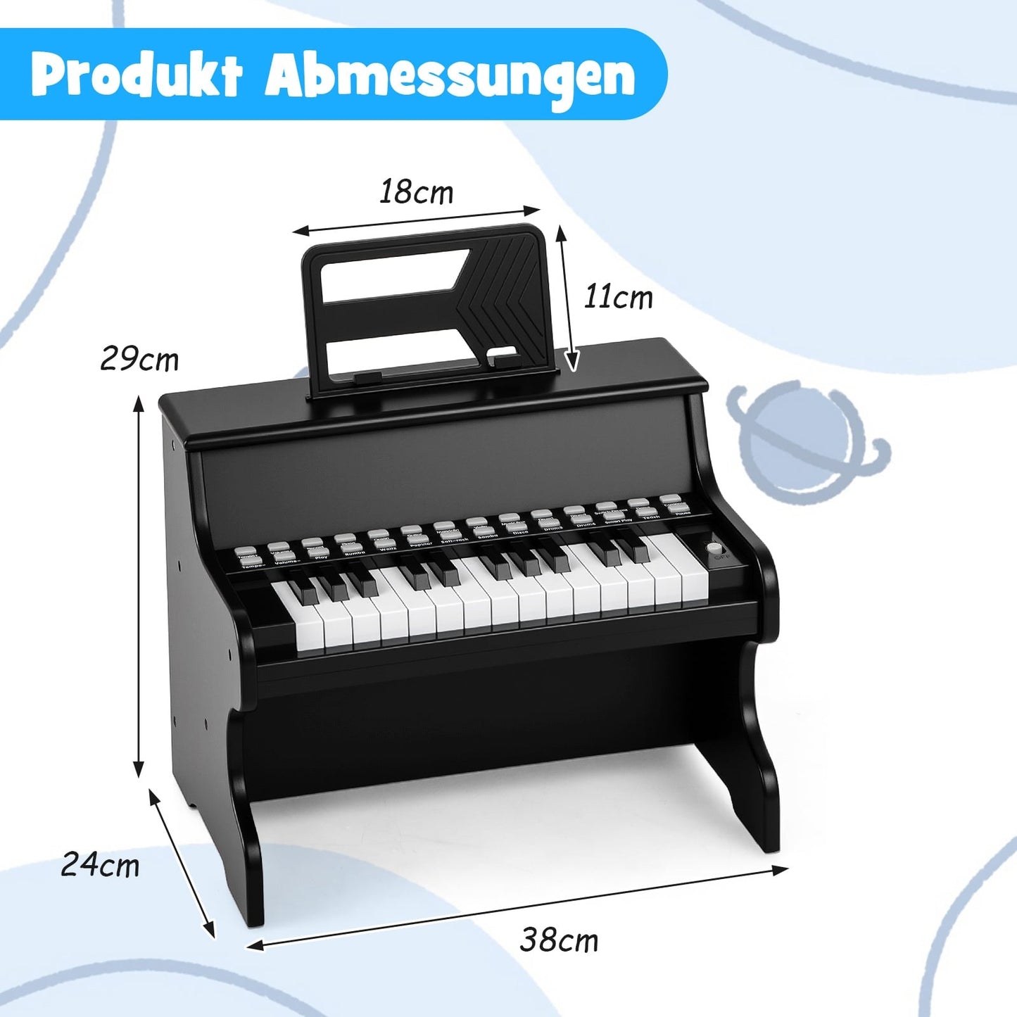 25-Key Kids Digital Piano, Adjustable Speed, Black