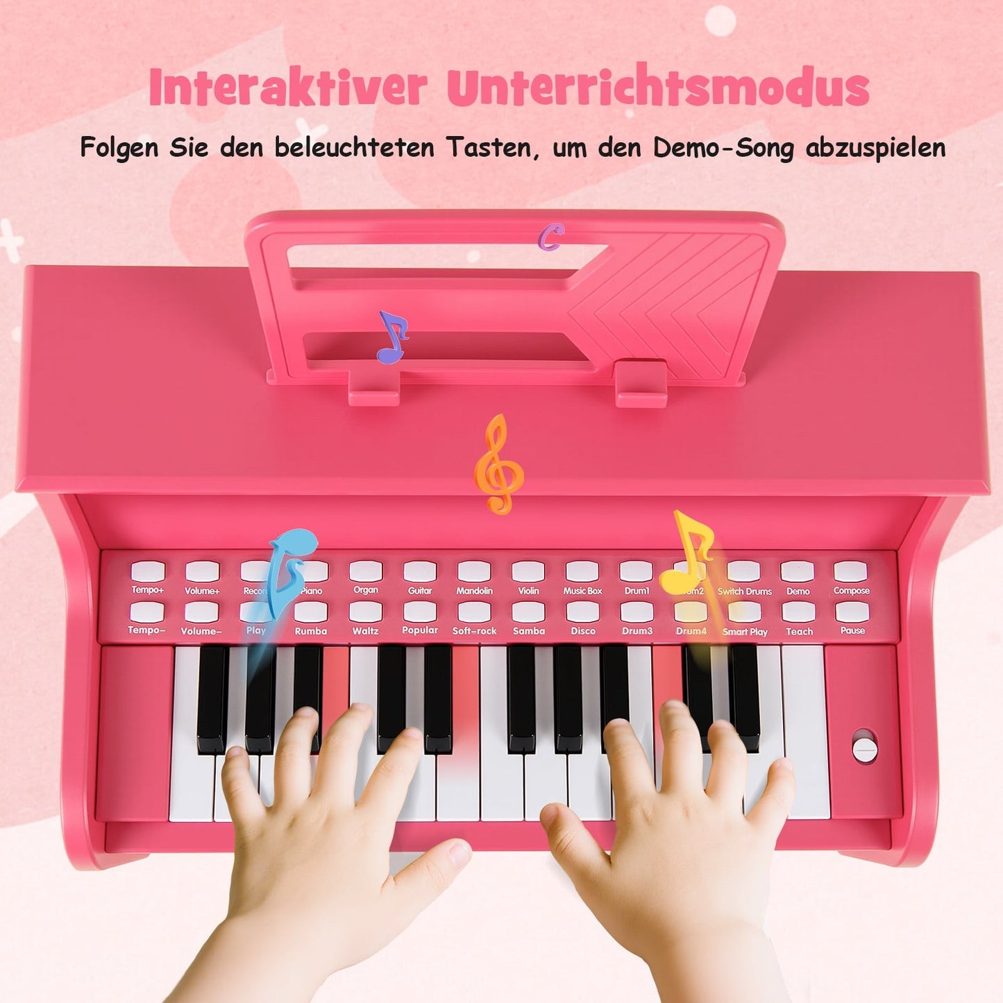 25-Key Kids Digital Piano with Stool, Pink