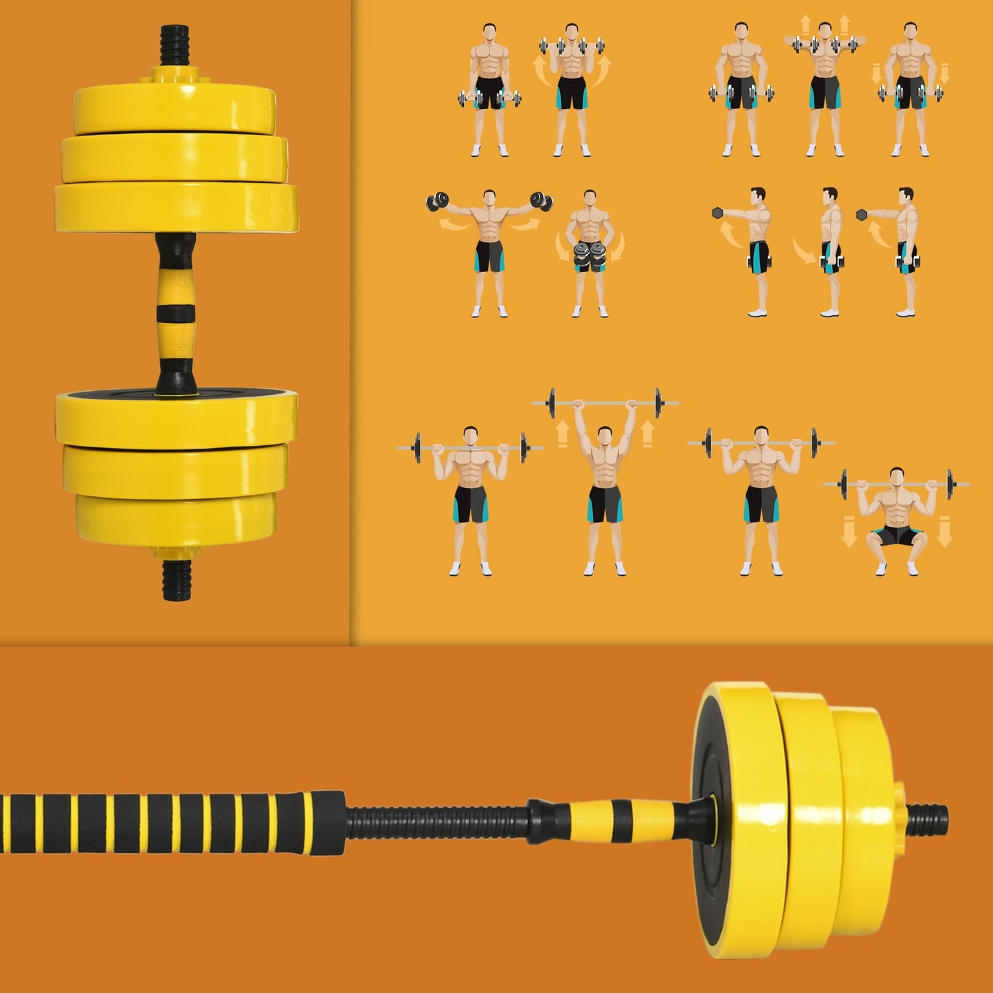 Adjustable 25 kg dumbbell set with 12 plates for fitness