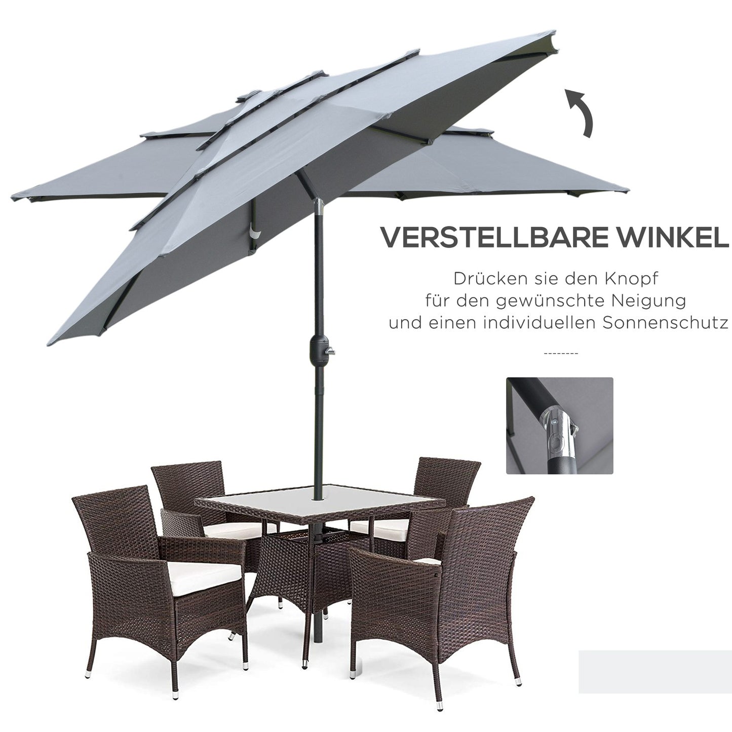 2.6M Patio Umbrella, Rotating, 3-Tier, Sunshade