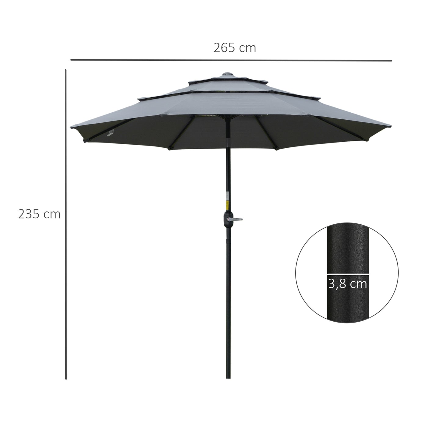 2.6M Patio Umbrella, Rotating, 3-Tier, Sunshade