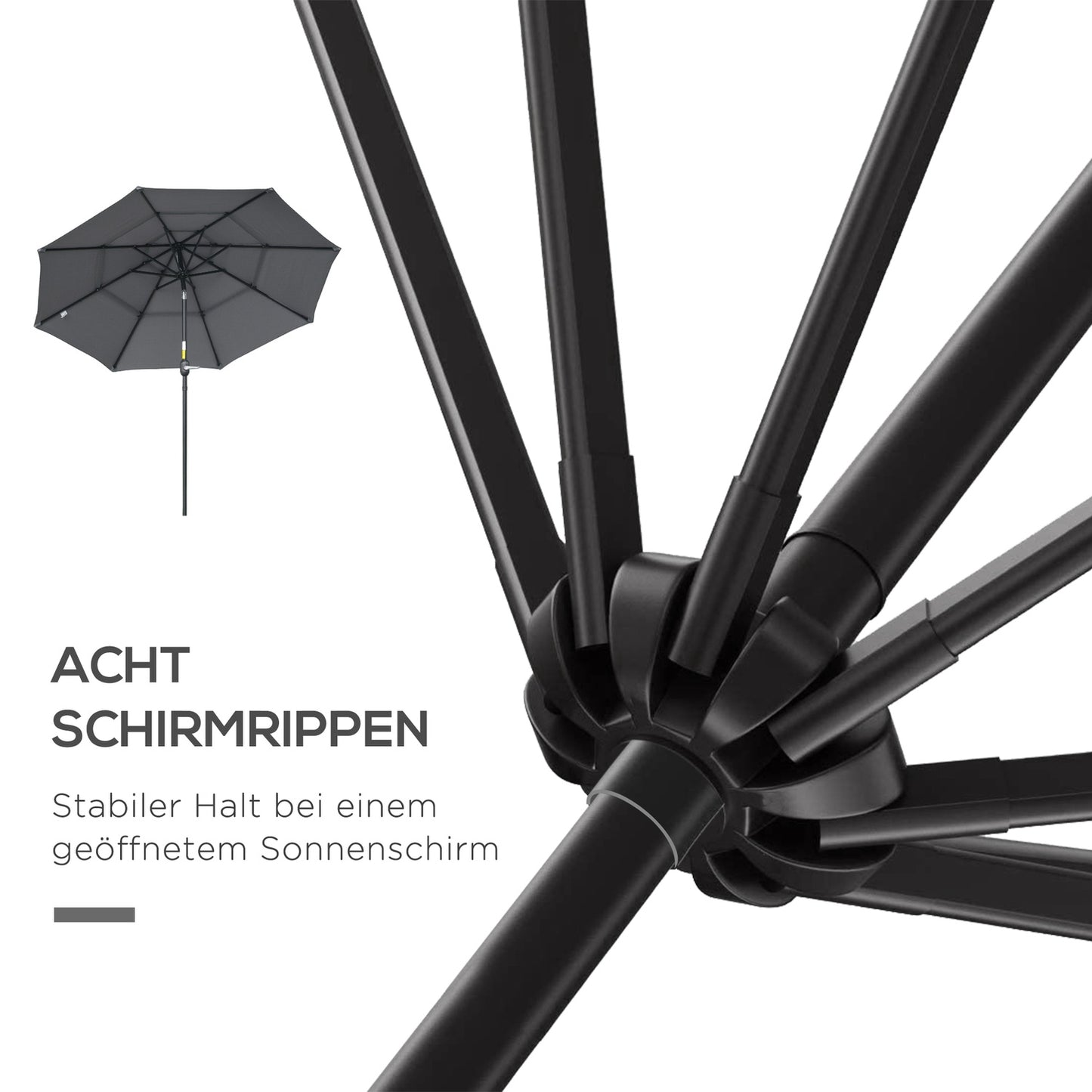 2.6M Patio Umbrella, Rotating, 3-Tier, Sunshade
