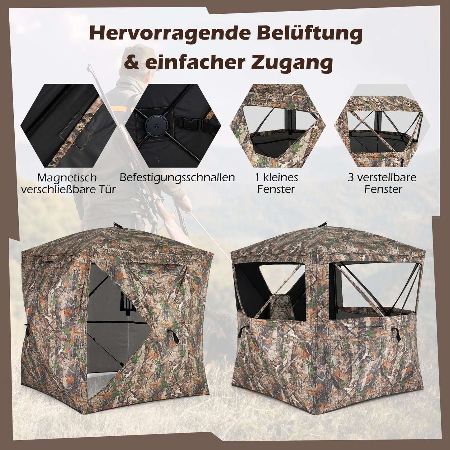 270 Camouflage Pop-Up Hunting Tent, Oxford, 2-3 People