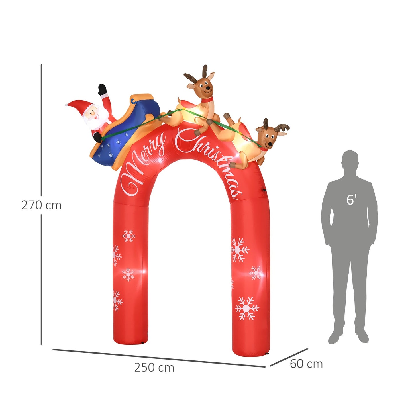 Inflatable 270 cm Christmas arch with Santa and LED lights