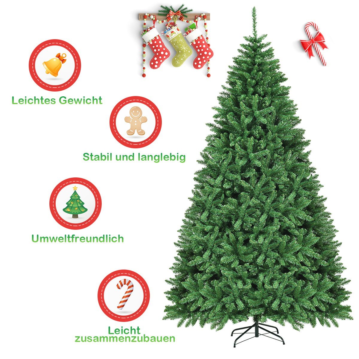 275 cm Artificial Christmas Tree Metal Stand Artificial Tree with 3594 Tips