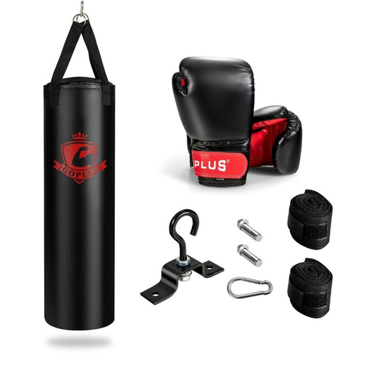 28.5 kg punching bag set punching bag with 12 oz boxing gloves & hand straps black