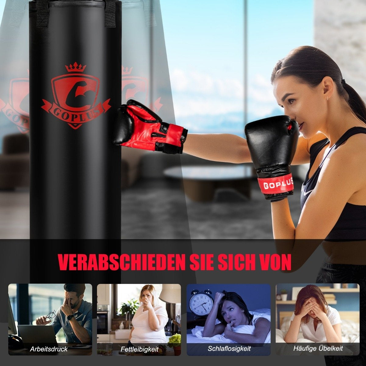 28.5 kg punching bag set punching bag with 12 oz boxing gloves & hand straps black