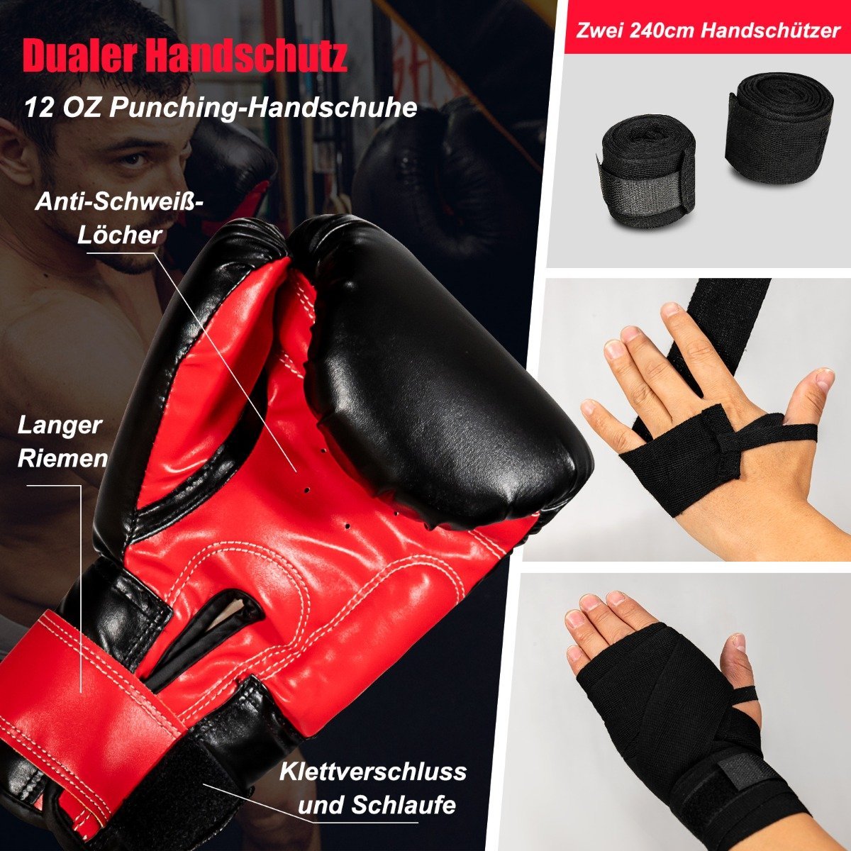 28.5 kg punching bag set punching bag with 12 oz boxing gloves & hand straps black