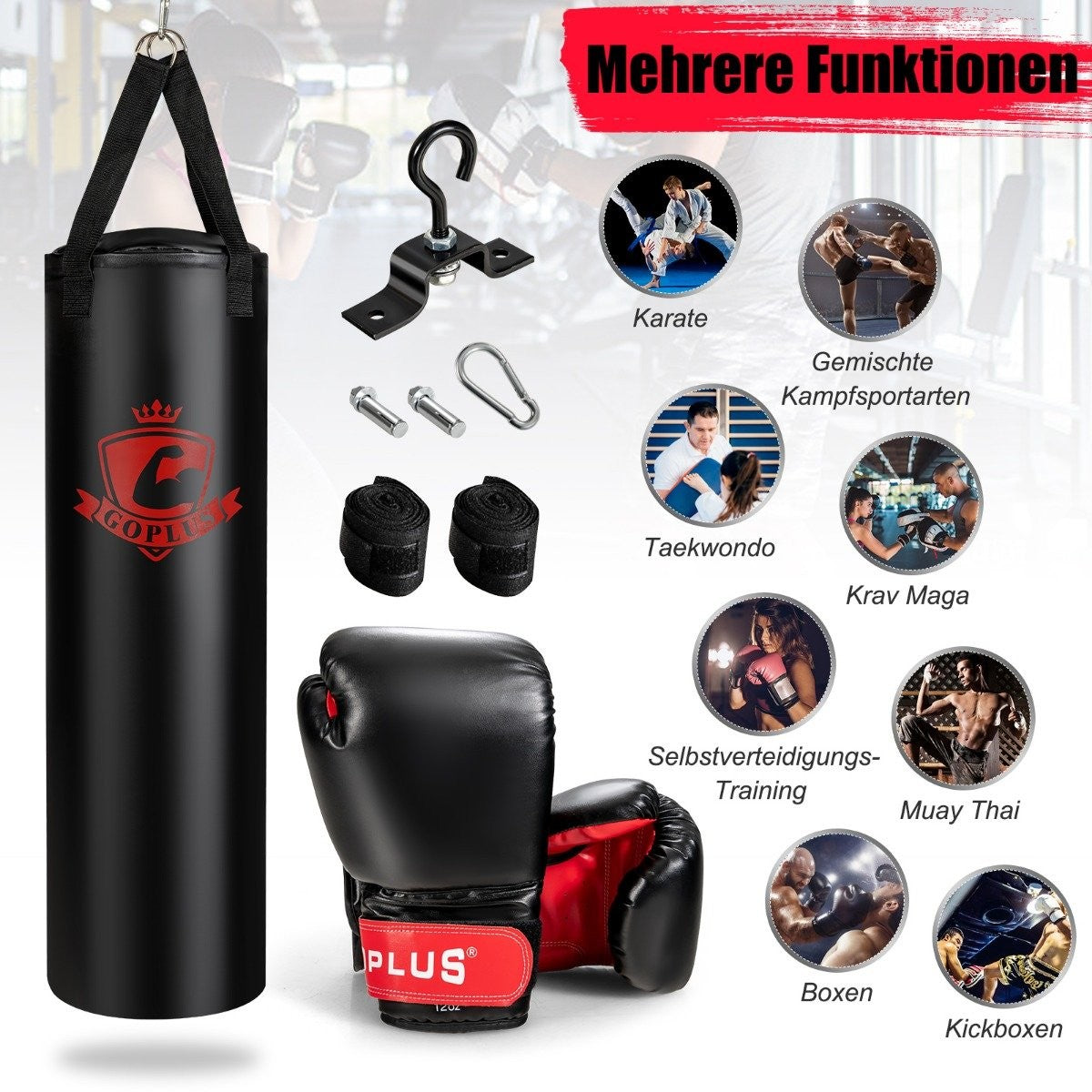 28.5 kg punching bag set punching bag with 12 oz boxing gloves & hand straps black