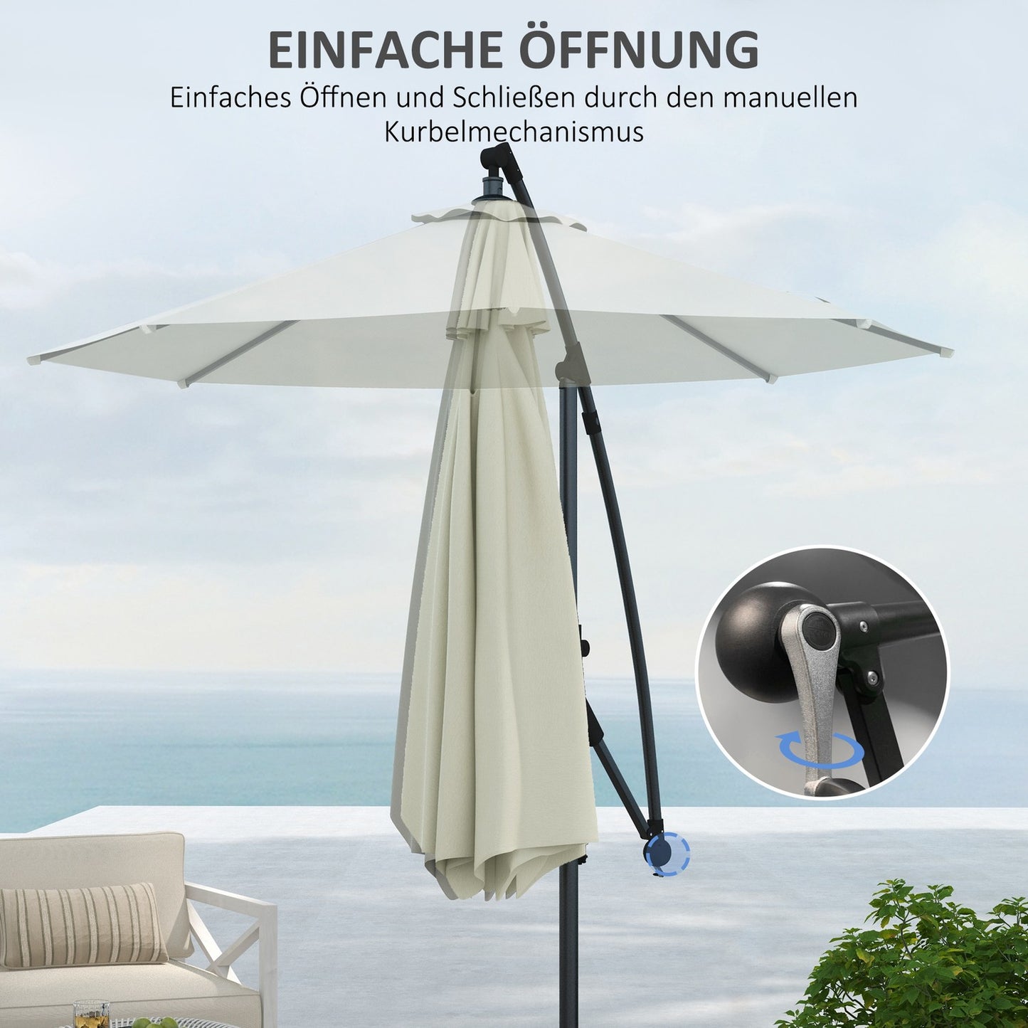 Cantilever patio umbrella, 293 Cm, cream, with cross base and tilt