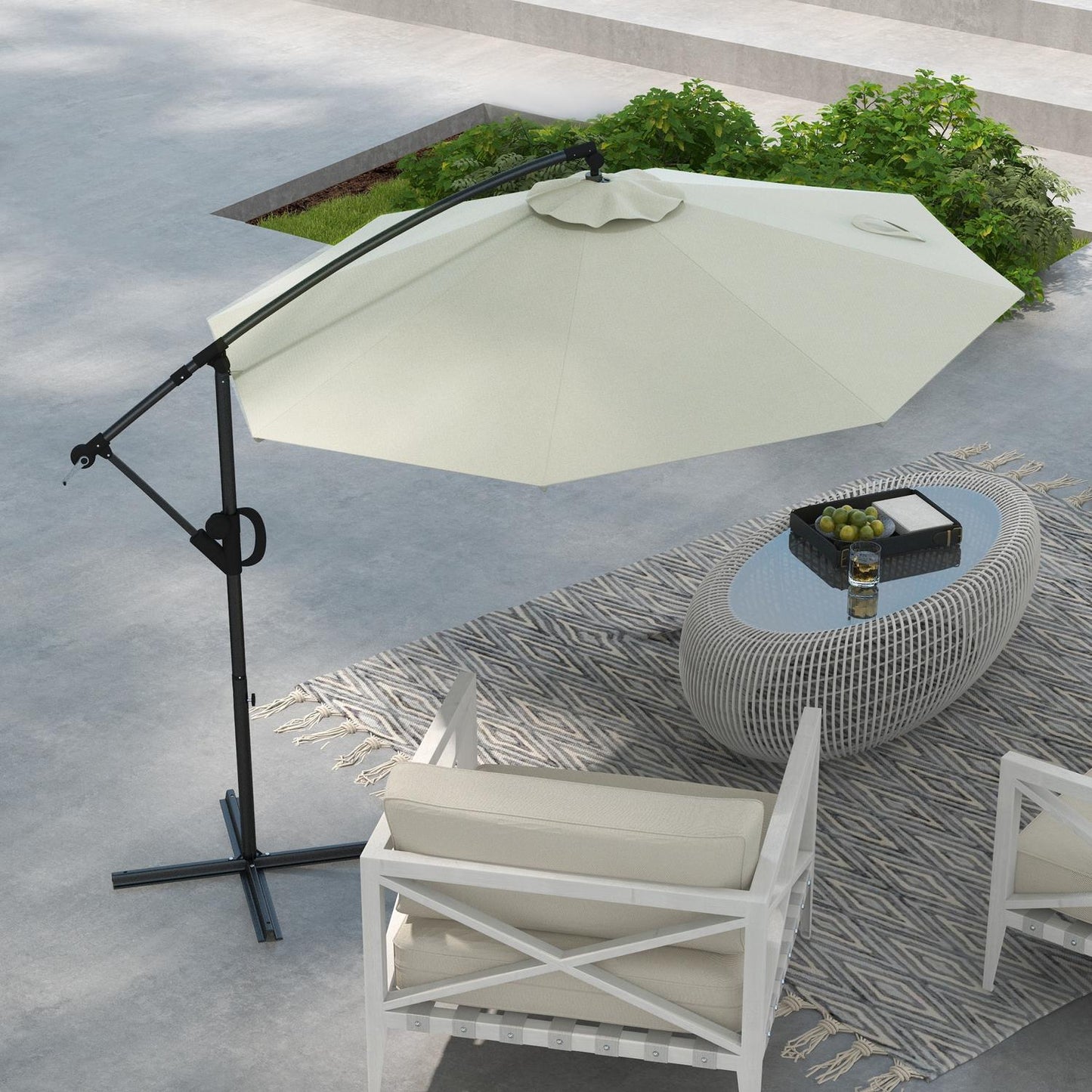 Cantilever patio umbrella, 293 Cm, cream, with cross base and tilt