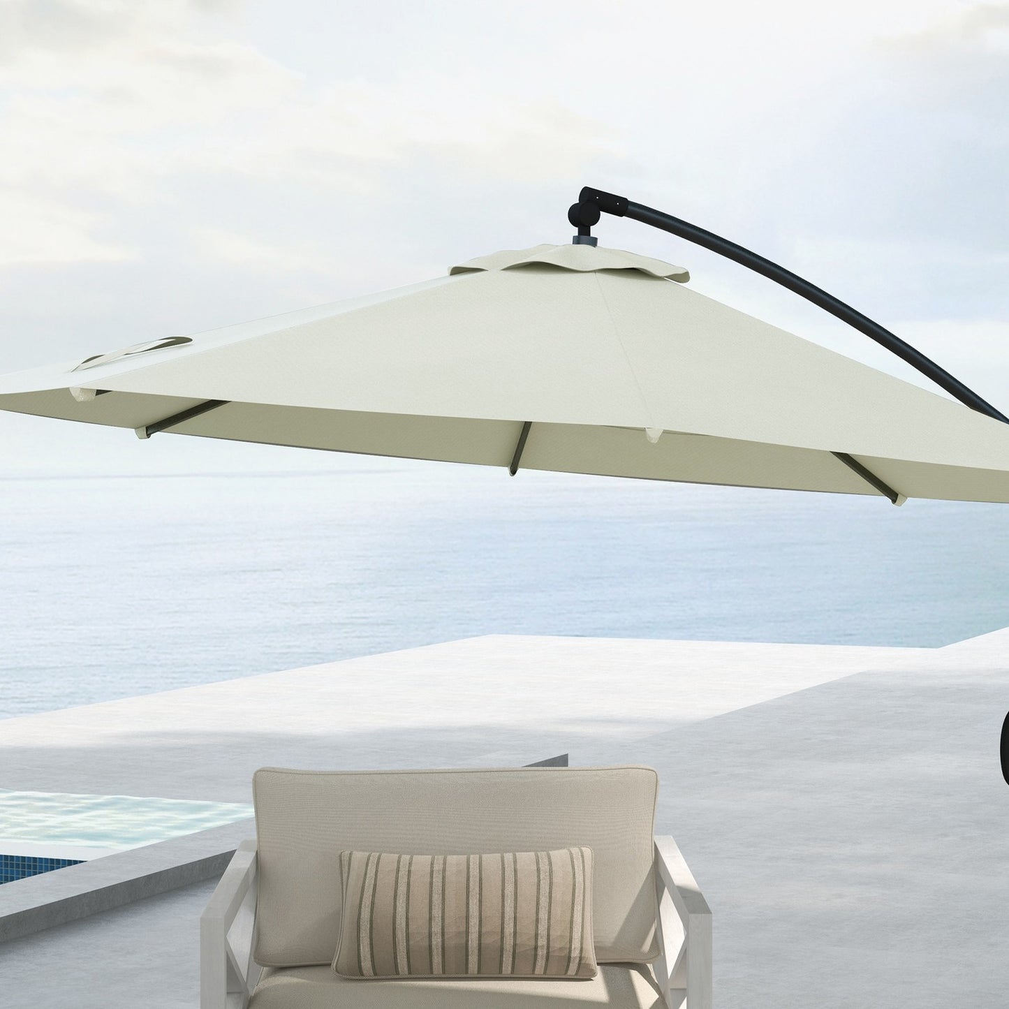 Cantilever patio umbrella, 293 Cm, cream, with cross base and tilt