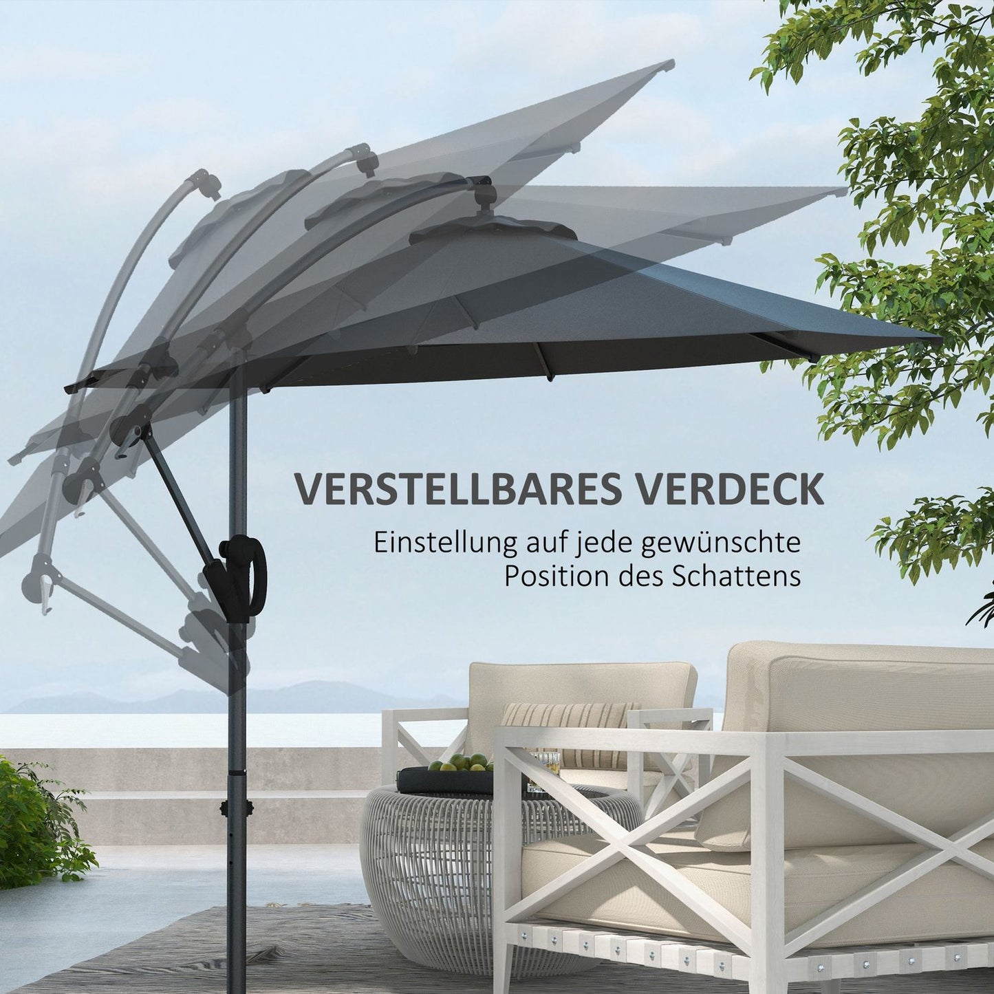 Cantilever patio umbrella, Ø293 Cm, Crank & Tilt, Cross Base