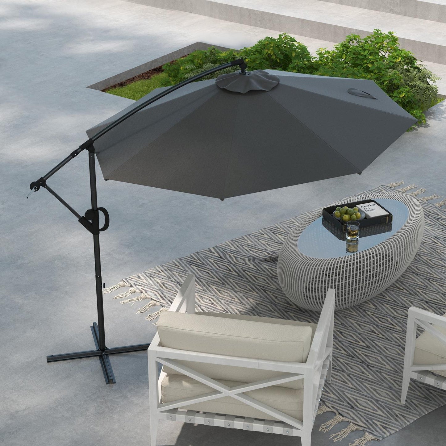 Cantilever patio umbrella, Ø293 Cm, Crank & Tilt, Cross Base