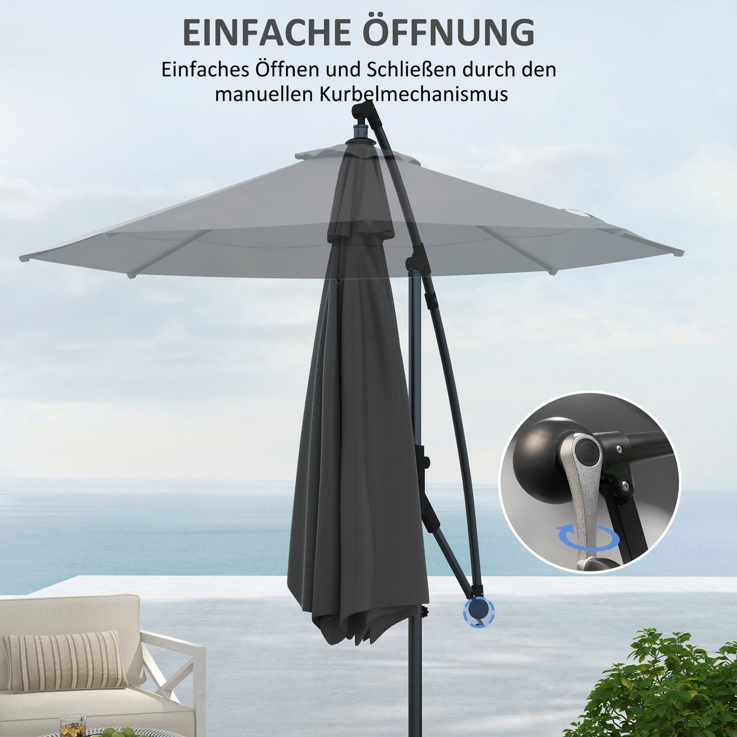 Cantilever patio umbrella, Ø293 Cm, Crank & Tilt, Cross Base