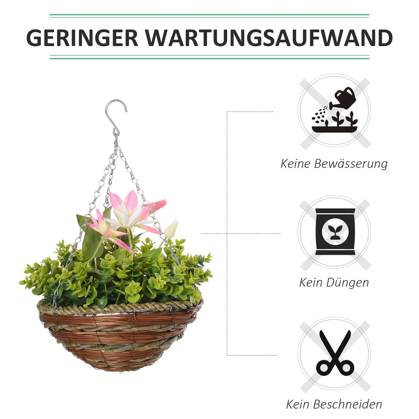 Artificial hanging clematis plants, pink and green, 30 cm, set of 2