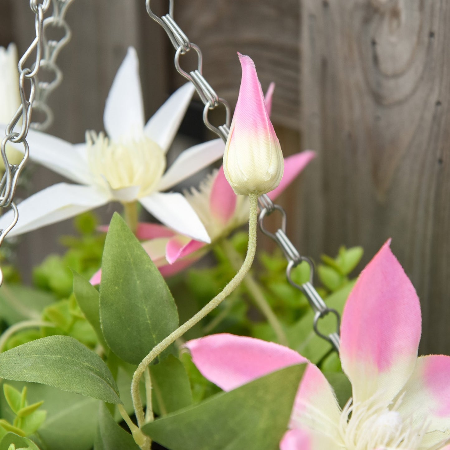 Artificial hanging clematis plants, pink and green, 30 cm, set of 2