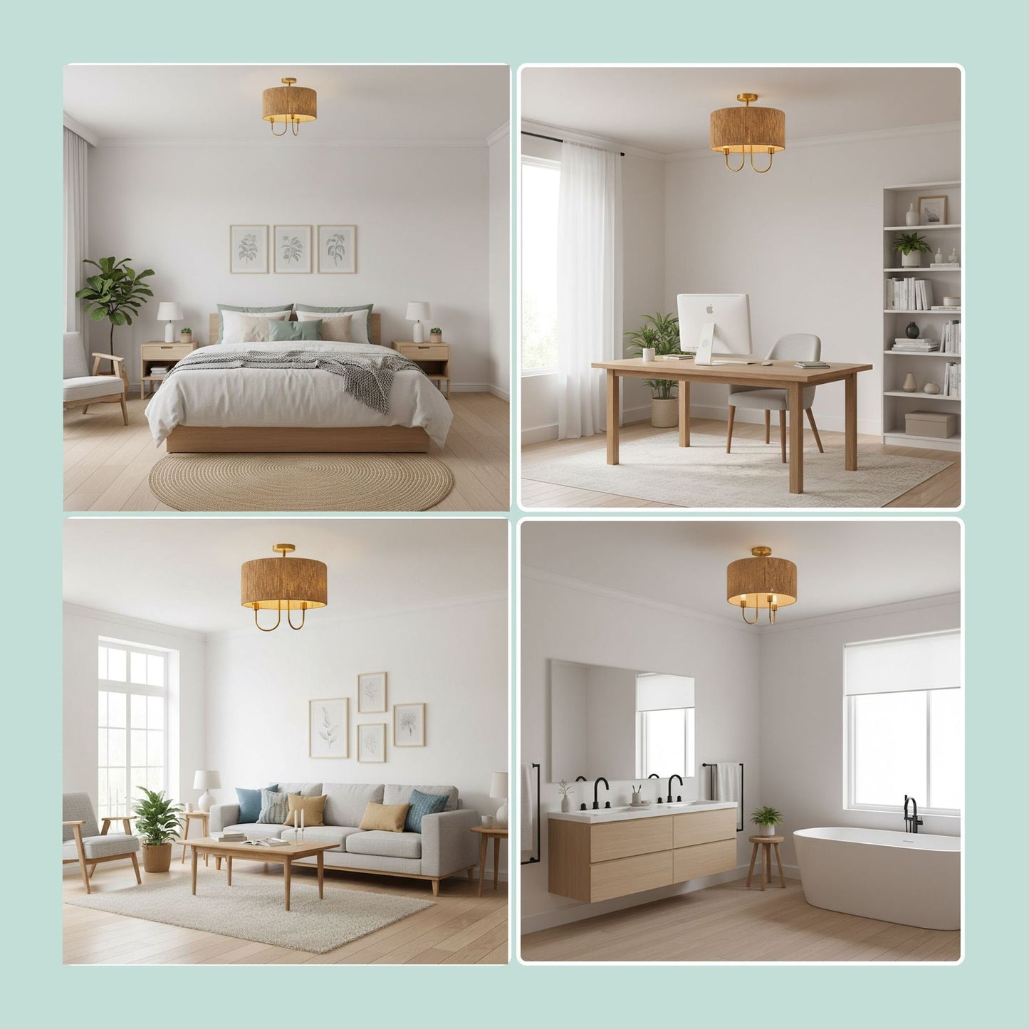 2-Bulb Ceiling Lamp, Paper Cord & Bronze Finish