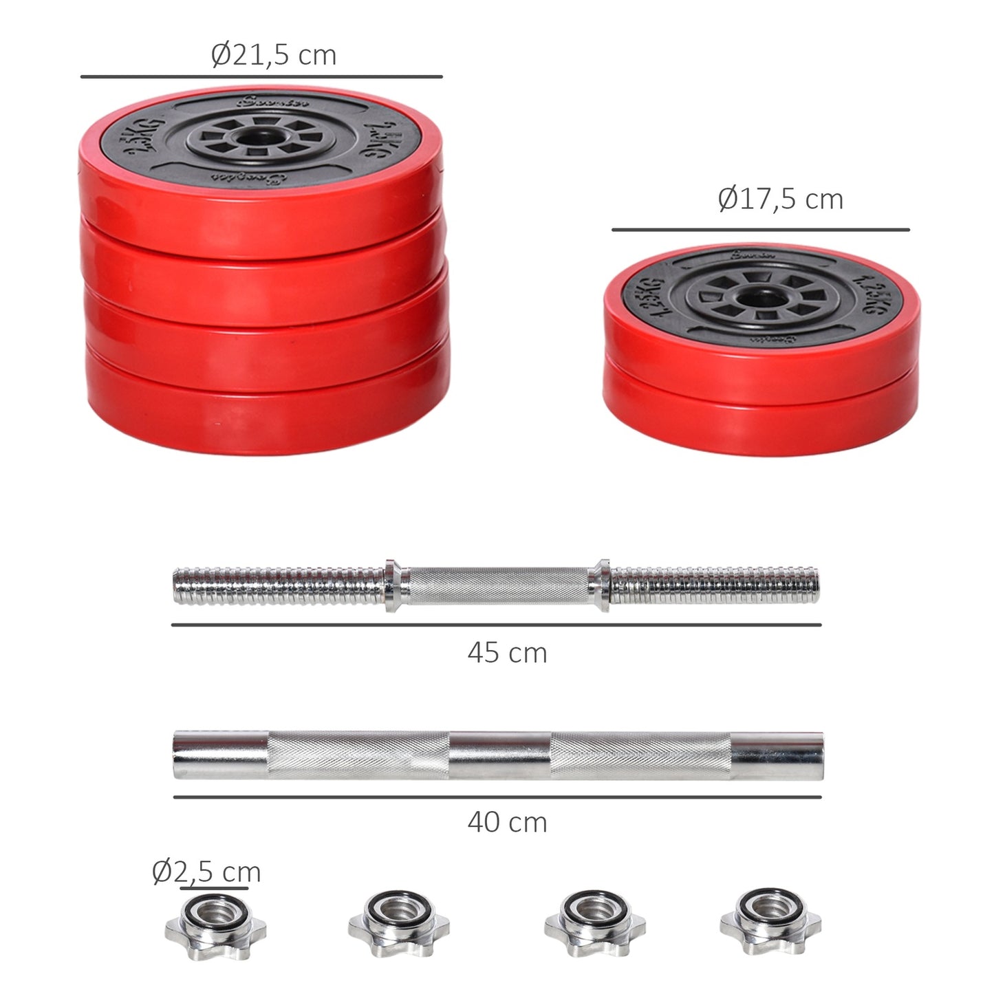 Adjustable 2-in-1 dumbbell set, 20/30 kg, steel & PP plastic