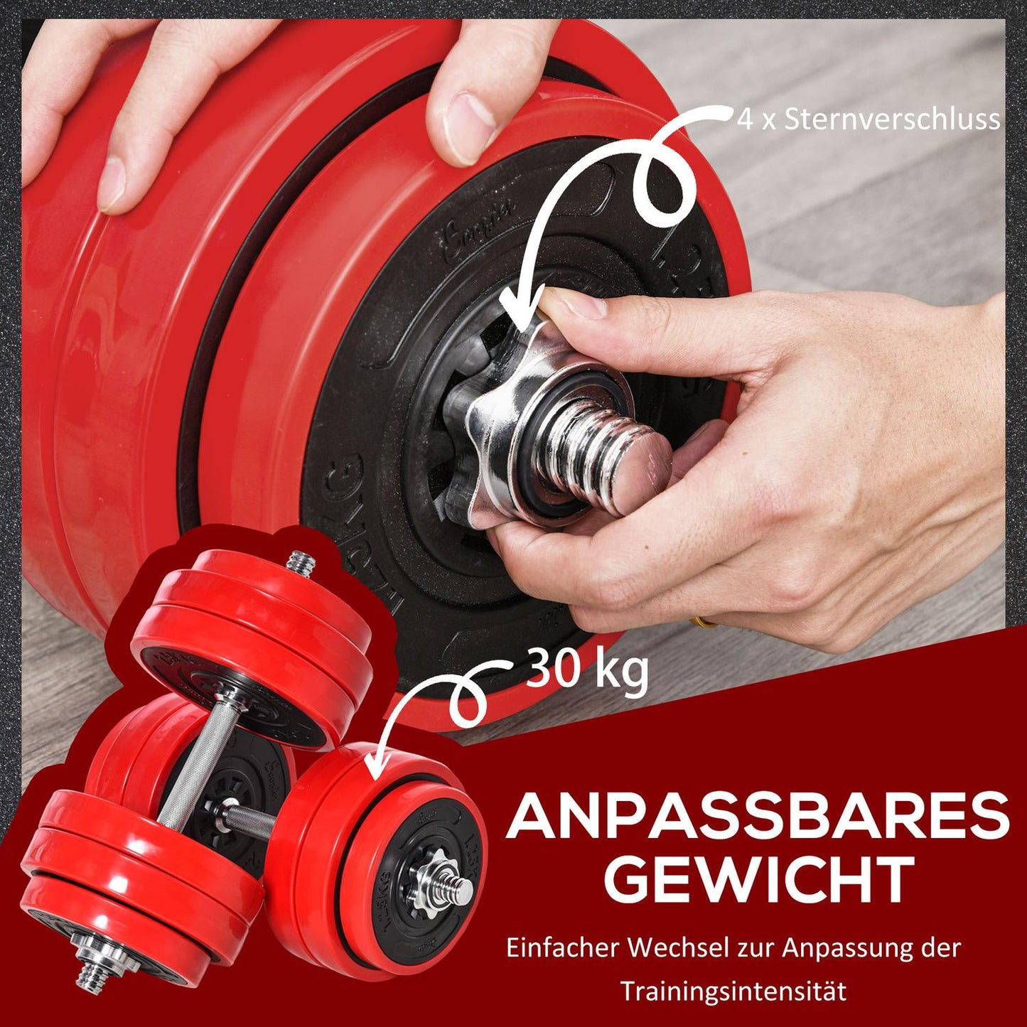 Adjustable 2-in-1 dumbbell set, 20/30 kg, steel & PP plastic