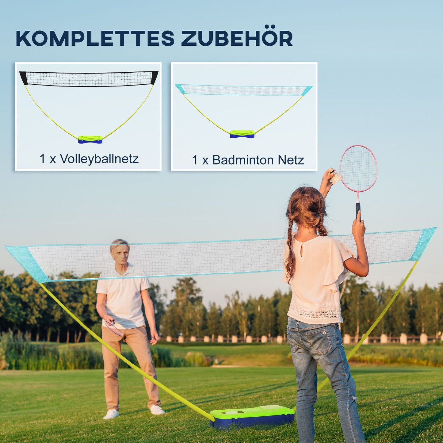2-in-1 adjustable badminton and volleyball net set with stand