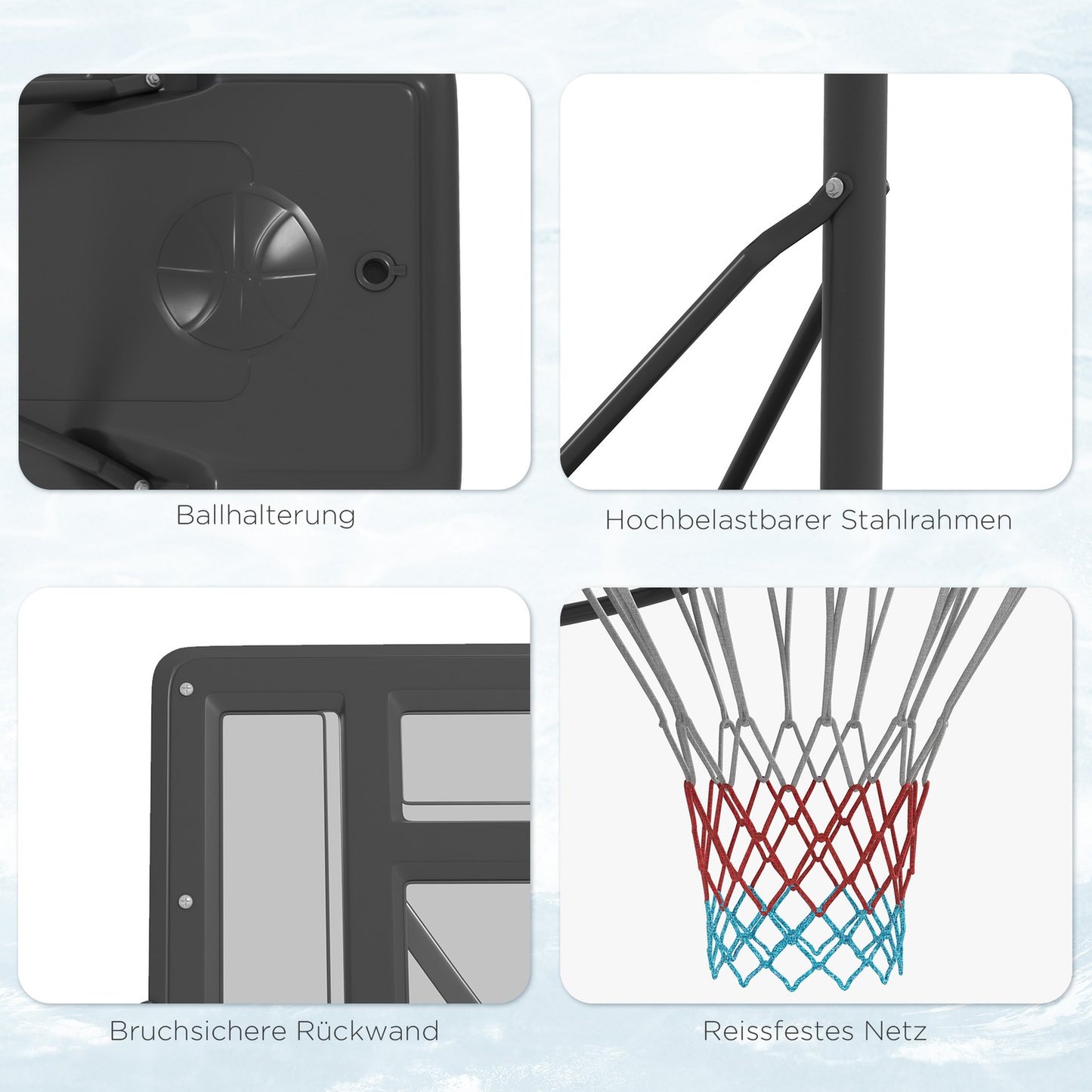 Adjustable 2-in-1 basketball hoop with steel frame, 195-370 cm