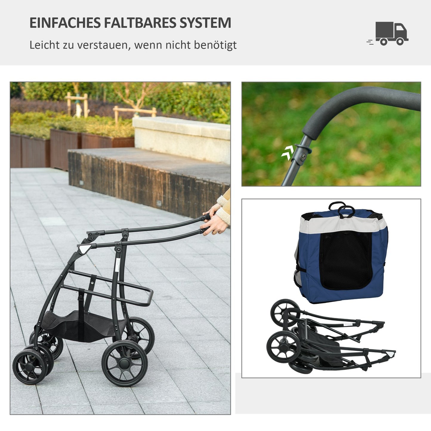 2-in-1 dog carriage with removable basket, blue