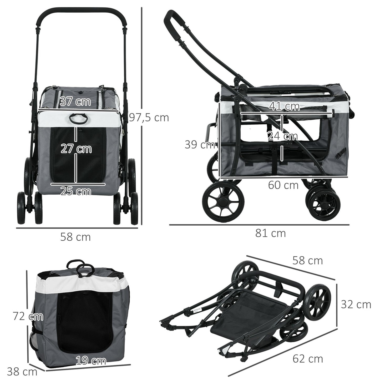 Dog and cat stroller with removable basket and safety leash