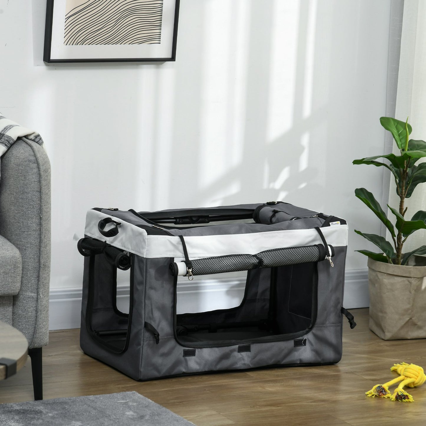 Dog and cat stroller with removable basket and safety leash