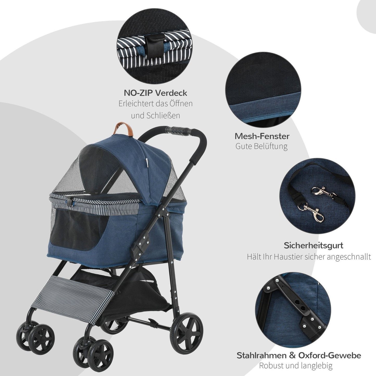 2-in-1 pet stroller with removable cover, dark blue