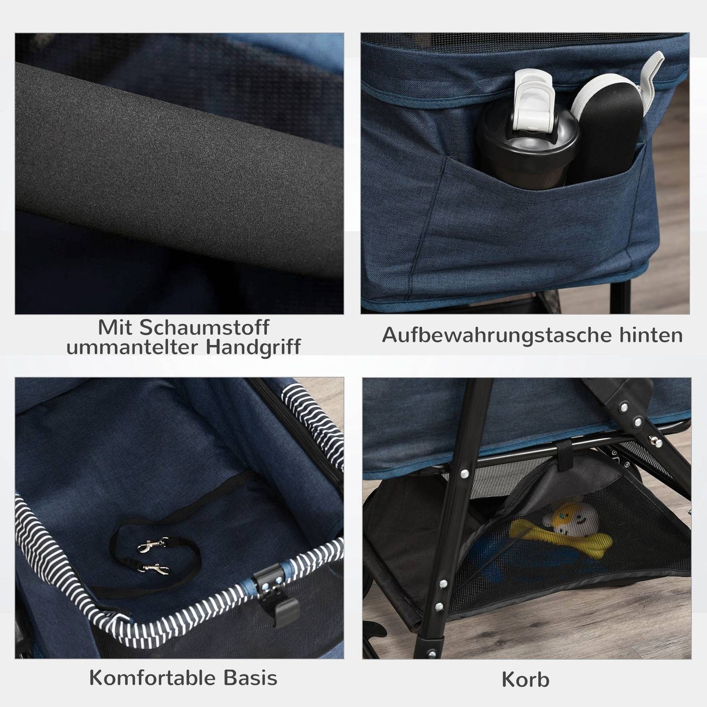2-in-1 pet stroller with removable cover, dark blue