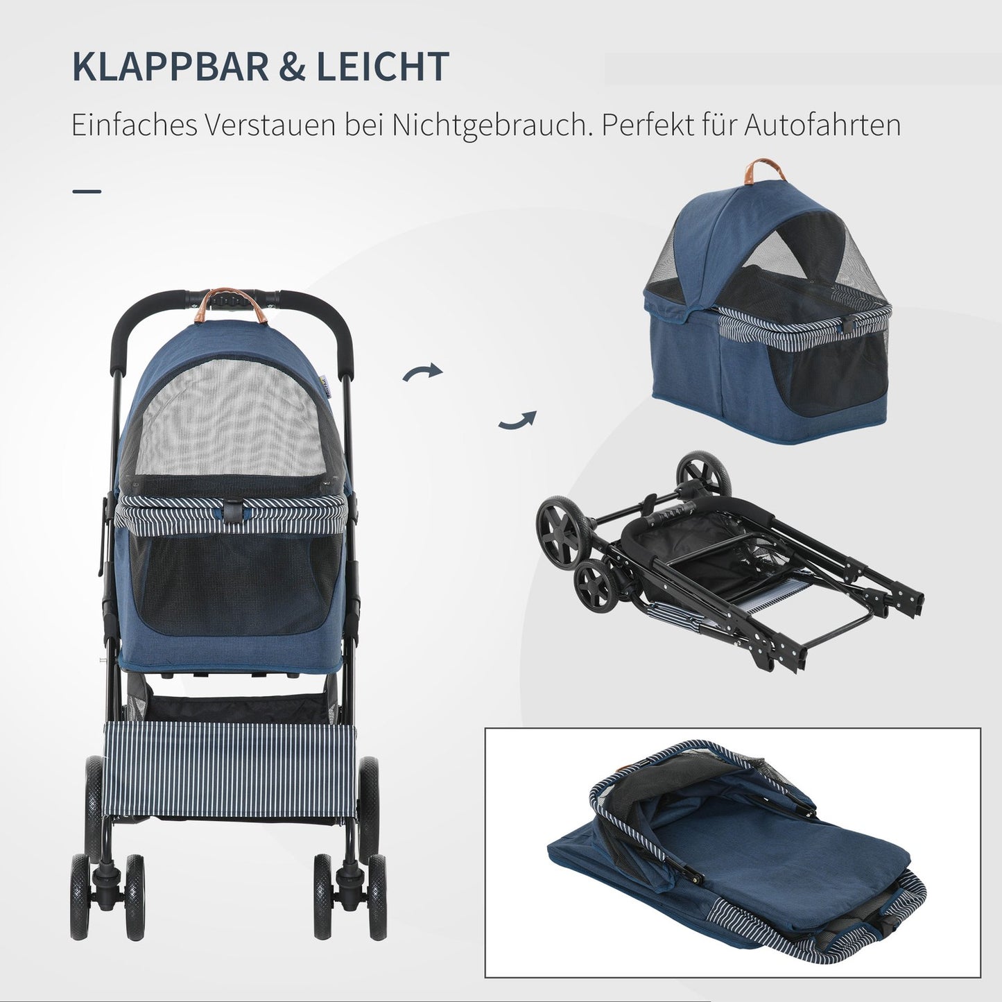 2-in-1 pet stroller with removable cover, dark blue