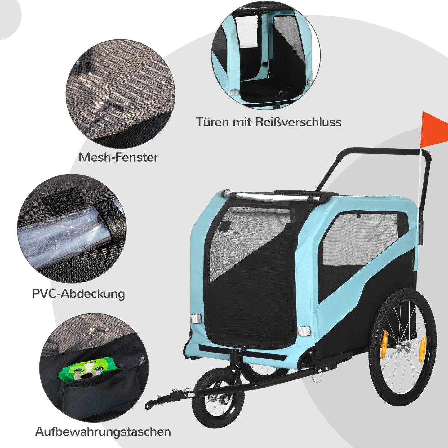 2-in-1 dog bike stroller & stroller, reflective, blue