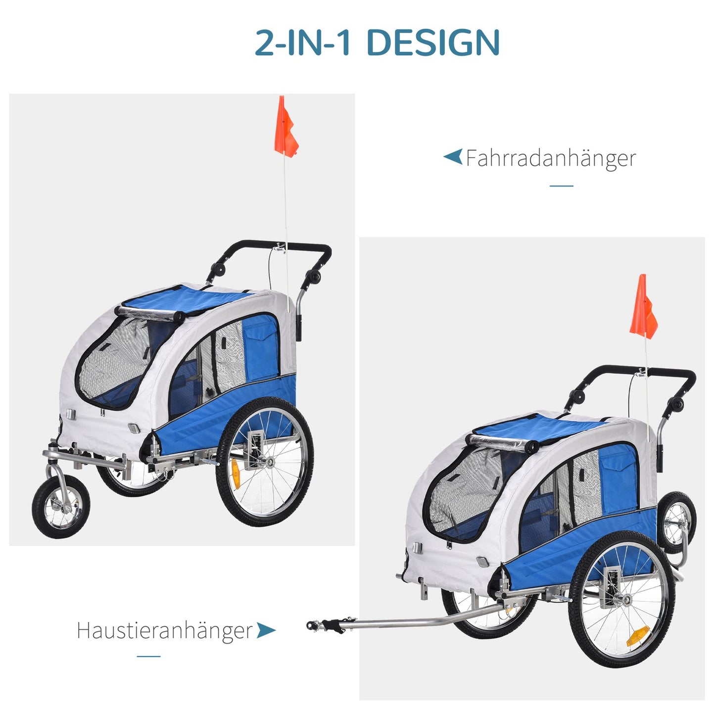 Dog bike stroller and jogging stroller, blue/grey, 155 x 83 x 108 cm