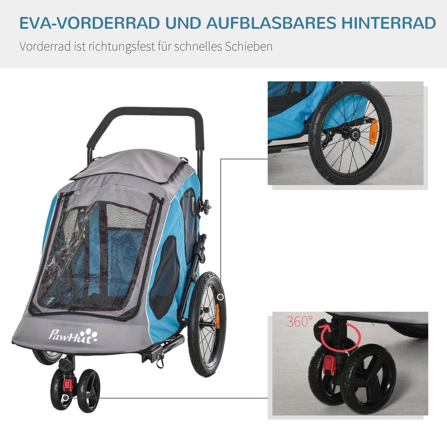 Pet bike stroller, 2-in-1 dog carrier, breathable Oxford fabric