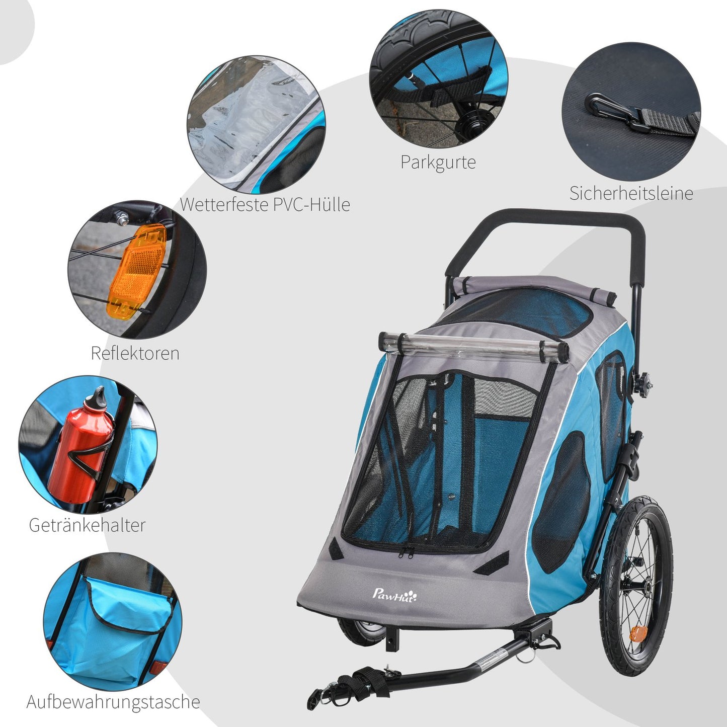Pet bike stroller, 2-in-1 dog carrier, breathable Oxford fabric