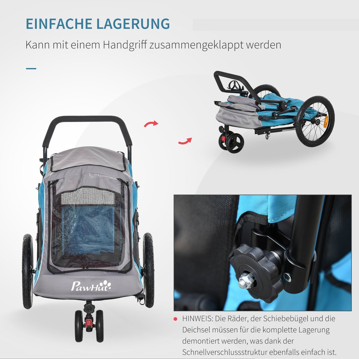 Pet bike stroller, 2-in-1 dog carrier, breathable Oxford fabric