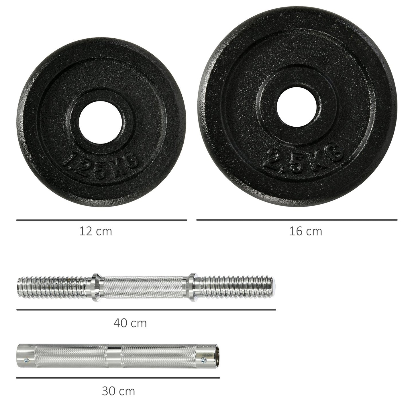 Adjustable 30 kg dumbbell set with 12 weight plates
