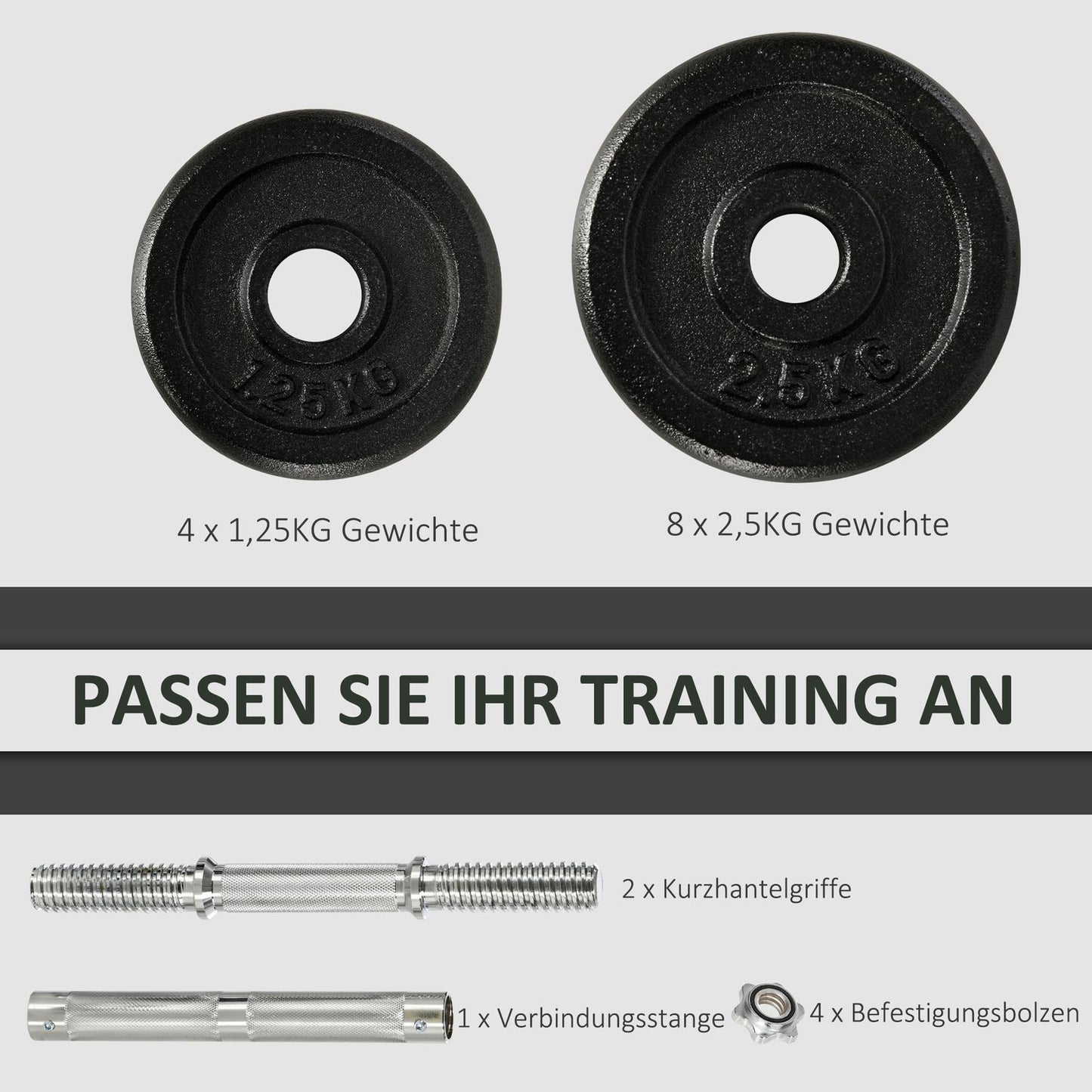 Adjustable 30 kg dumbbell set with 12 weight plates
